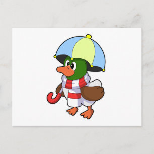 Duck at Raining with Umbrella Briefkaart