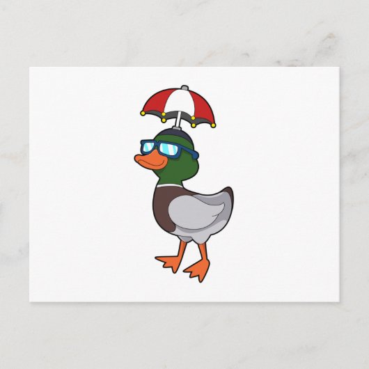 Duck at Raining with Umbrella.PNG Briefkaart (Voorkant)