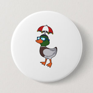 Duck at Raining with Umbrella.PNG Ronde Button 7,6 Cm