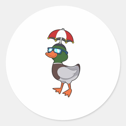 Duck at Raining with Umbrella.PNG Ronde Sticker (Voorkant)