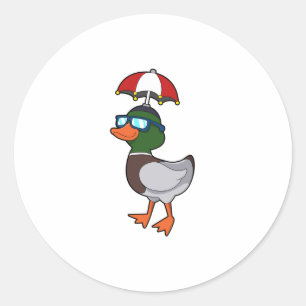 Duck at Raining with Umbrella.PNG Ronde Sticker
