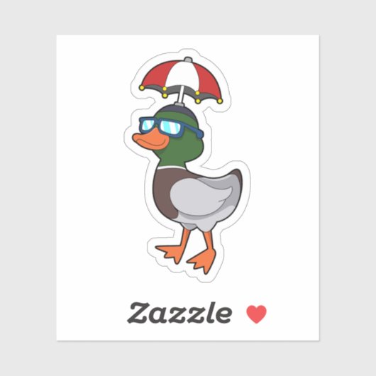 Duck at Raining with Umbrella.PNG Sticker (Vel)