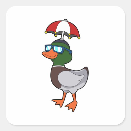 Duck at Raining with Umbrella.PNG Vierkante Sticker (Voorkant)