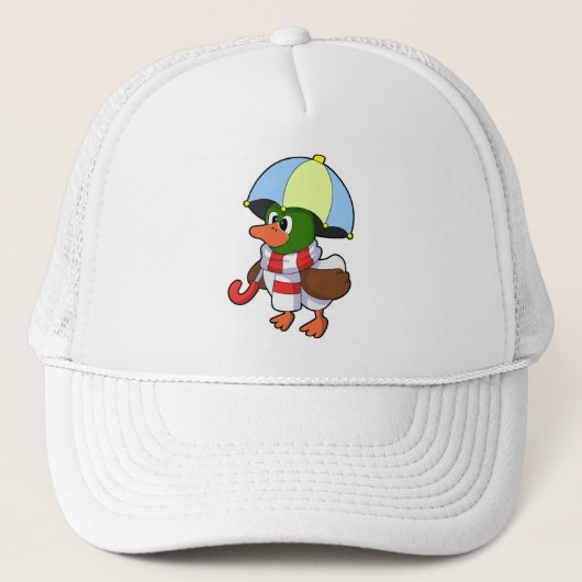 Duck at Raining with Umbrella Trucker Pet (Voorkant)