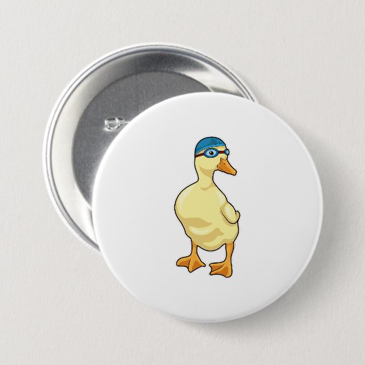 Duck at Swimming with Swimming goggles Ronde Button 7,6 Cm (Voorkant /achterkant)