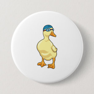 Duck at Swimming with Swimming goggles Ronde Button 7,6 Cm