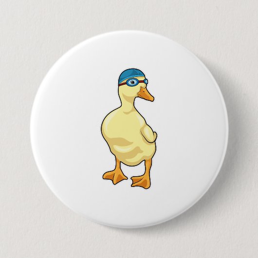 Duck at Swimming with Swimming goggles Ronde Button 7,6 Cm (Voorkant)
