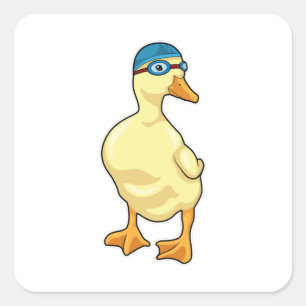 Duck at Swimming with Swimming goggles Vierkante Sticker