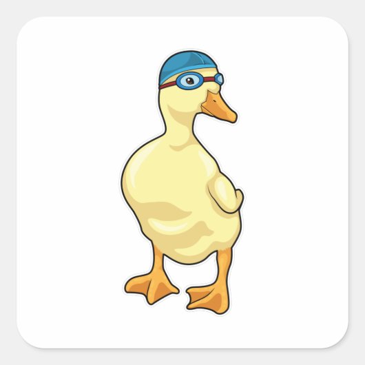 Duck at Swimming with Swimming goggles Vierkante Sticker (Voorkant)