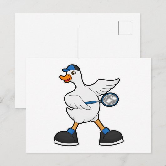Duck at Tennis with Tennis racket & Cap Briefkaart (Voorkant / Achterkant)