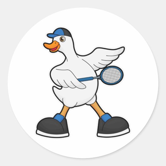 Duck at Tennis with Tennis racket & Cap Ronde Sticker (Voorkant)