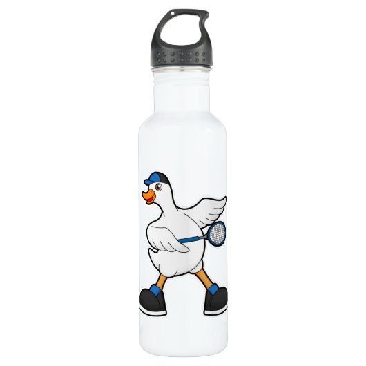 Duck at Tennis with Tennis racket & Cap Waterfles (Voorkant)