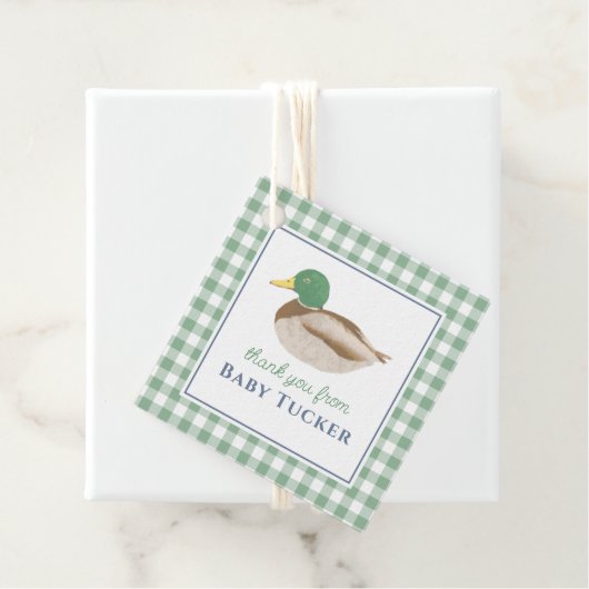 Duck Baby Boy Dank je Preppy Gingham Stationery Bedankjes Labels (In situ)