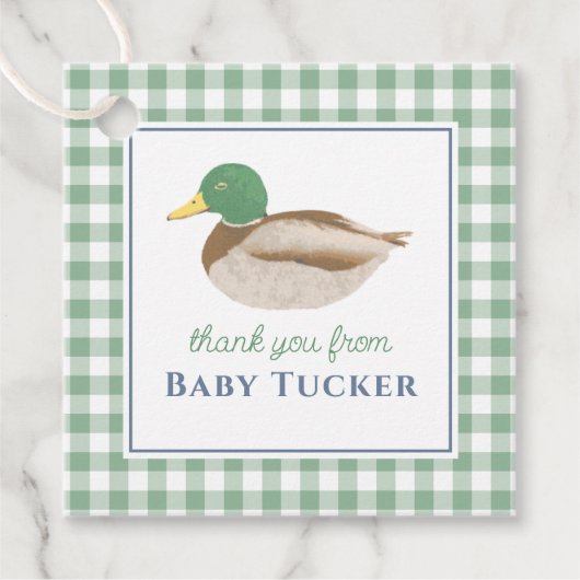 Duck Baby Boy Dank je Preppy Gingham Stationery Bedankjes Labels (Voorkant)