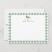 Duck Baby Boy Dank je Preppy Gingham Stationery Notitiekaartje (Voorkant)