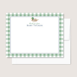 Duck Baby Boy Dank je Preppy Gingham Stationery Notitiekaartje