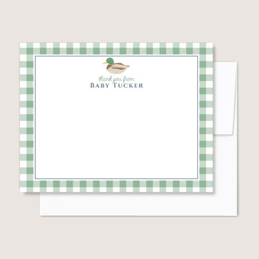 Duck Baby Boy Dank je Preppy Gingham Stationery Notitiekaartje