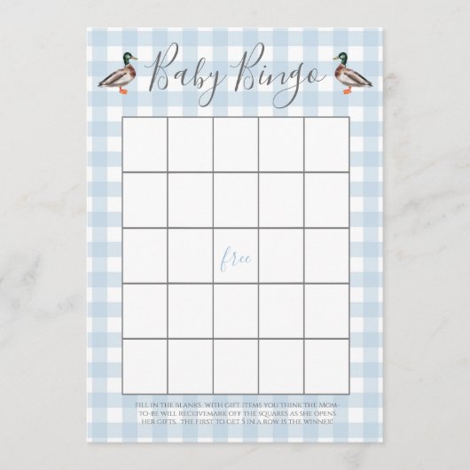 Duck Baby shower Bingo Kaarten (Voorkant)