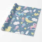 Duck Baby shower Blue Cadeaupapier (Uitgerold)