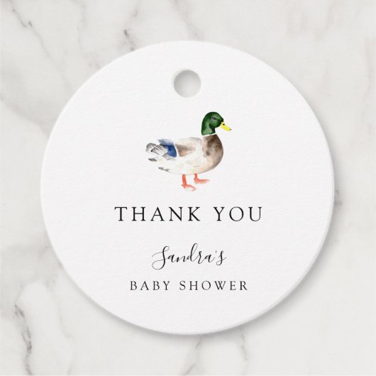 Duck Baby shower Elegant Dank u Script Chic Bedankjes Labels (Voorkant)