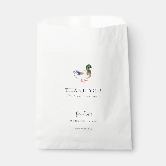 Duck Baby shower Elegant Dank u Script Chic Bedankzakje (Voorkant)