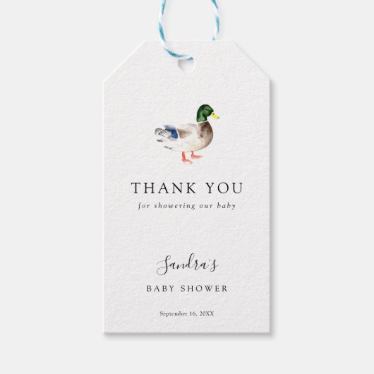 Duck Baby shower Elegant Dank u Script Chic Cadeaulabel (Voorkant)