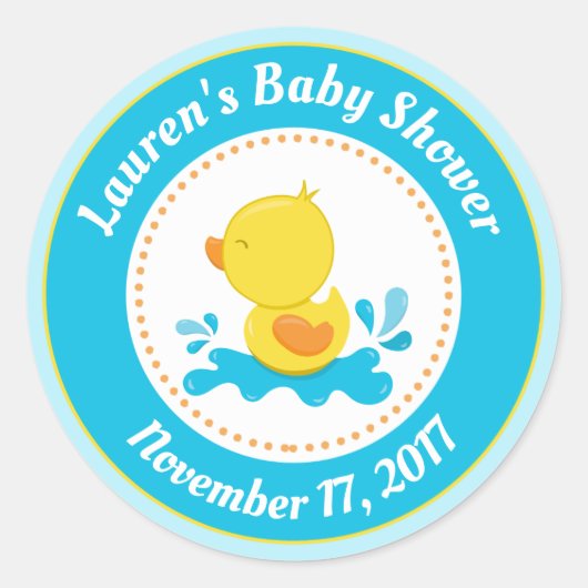 Duck Baby shower Favor Stickers Blauw Baby Boy (Voorkant)