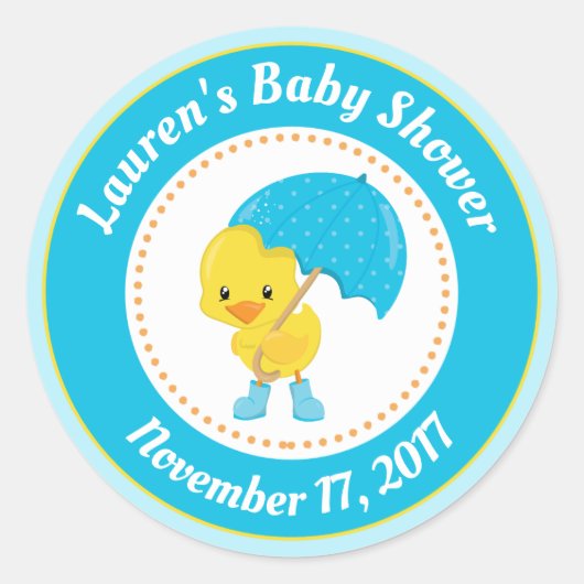 Duck Baby shower Favor Stickers Blauw Baby Boy (Voorkant)