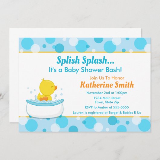 Duck Baby shower Invitation Baby Duck Boy Kaart (Voorkant / Achterkant)