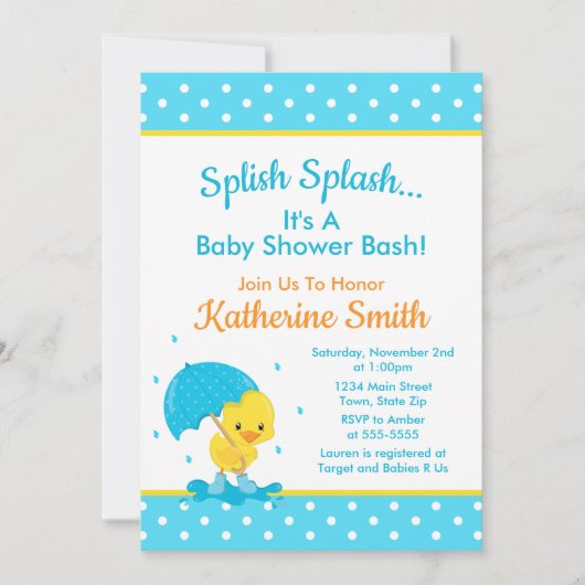 Duck Baby shower Invitation Baby Duck Boy Kaart (Voorkant)