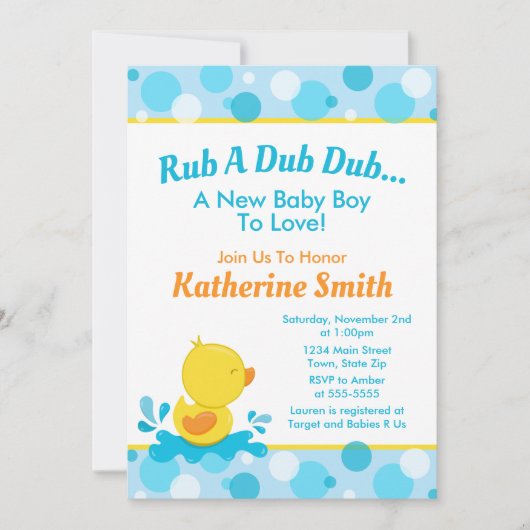 Duck Baby shower Invitation Baby Duck Boy Kaart (Voorkant)