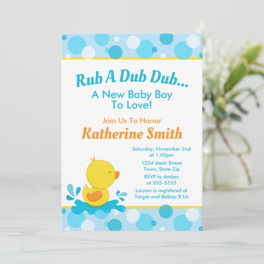 Duck Baby shower Invitation Baby Duck Boy Kaart (Staand voorkant)
