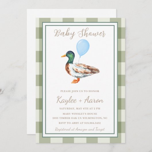 Duck Baby shower Invitation Kaart (Voorkant / Achterkant)