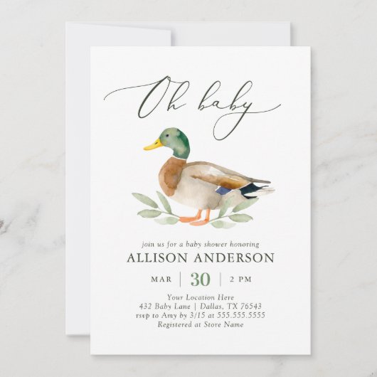 Duck Baby shower Invitation Kaart (Voorkant)