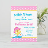 Duck Baby shower Invitation Pink Duck Girl Kaart (Staand voorkant)