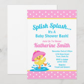 Duck Baby shower Invitation Pink Duck Girl Kaart (Voorkant / Achterkant)