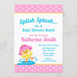 Duck Baby shower Invitation Pink Duck Girl Kaart