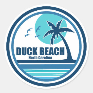 Duck Beach North Carolina Palm Boom Vogels Ronde Sticker