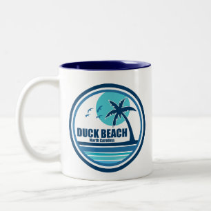 Duck Beach North Carolina Palmboom Vogels Tweekleurige Koffiemok