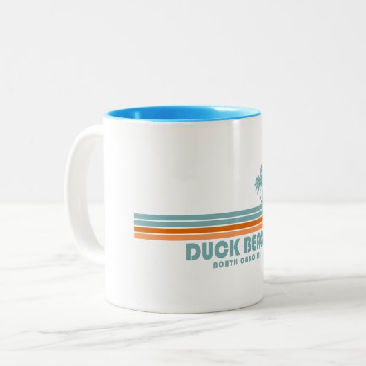 Duck Beach North Carolina Sun Palm Trees Tweekleurige Koffiemok (Voorkant links)