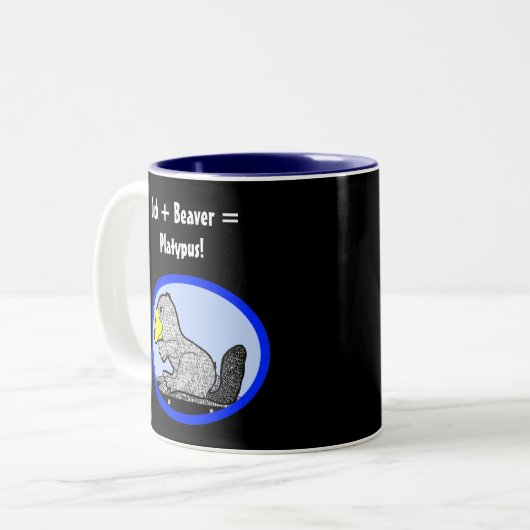 Duck + Beaver = Platypus! Tweekleurige Koffiemok (Voorkant links)