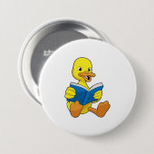 Duck bij Lezen met Boek Ronde Button 7,6 Cm (Voorkant /achterkant)