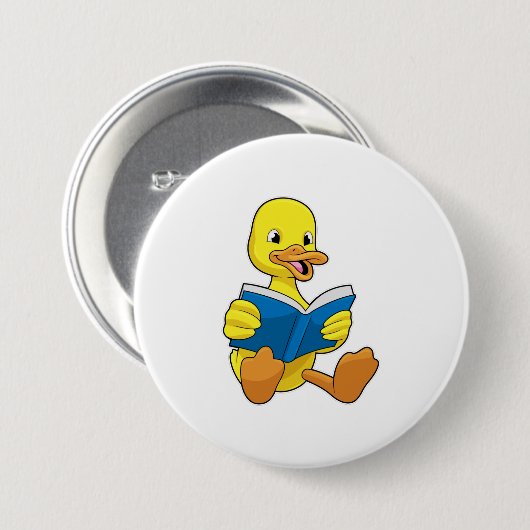 Duck bij Lezen met Boek Ronde Button 7,6 Cm (Voorkant /achterkant)