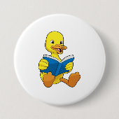 Duck bij Lezen met Boek Ronde Button 7,6 Cm (Voorkant)