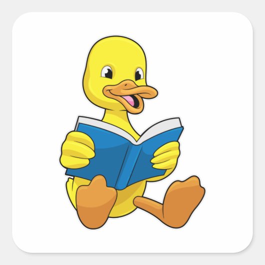 Duck bij Lezen met Boek Vierkante Sticker (Voorkant)