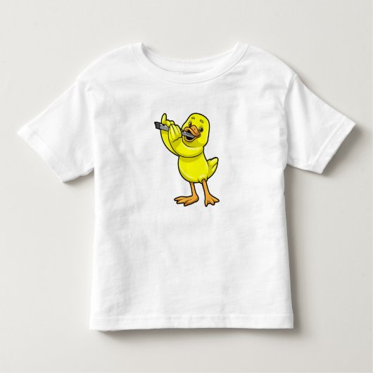 Duck bij Muziek met Flute Kinder Shirts (Voorkant)