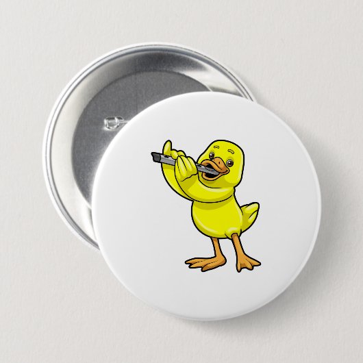 Duck bij Muziek met Flute Ronde Button 7,6 Cm (Voorkant /achterkant)
