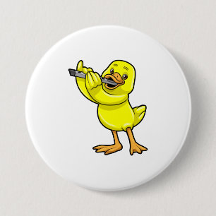 Duck bij Muziek met Flute Ronde Button 7,6 Cm