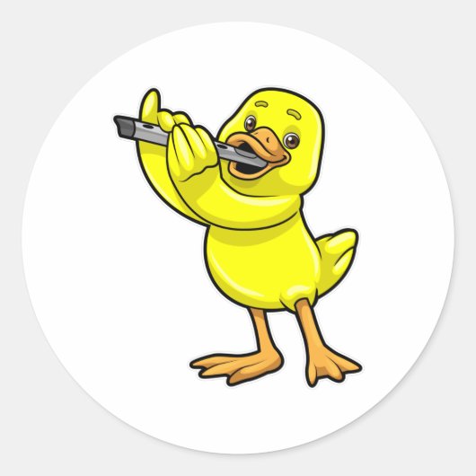 Duck bij Muziek met Flute Ronde Sticker (Voorkant)