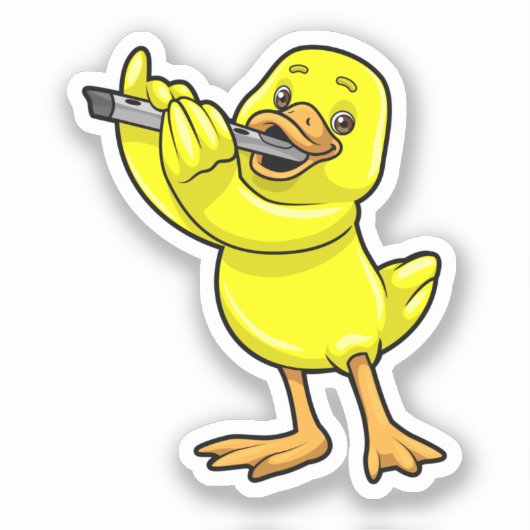 Duck bij Muziek met Flute Sticker (Voorkant)